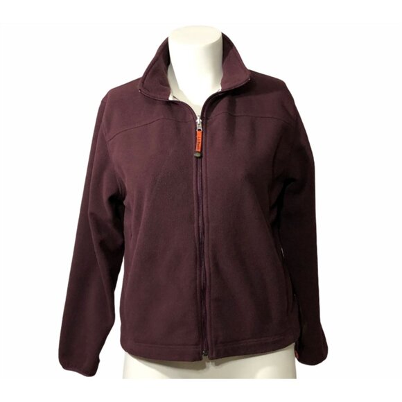 LL Bean Jacket Womens Large Coat Zip Pockets Red Burgandy Fleece Windbreaker - Picture 8 of 9